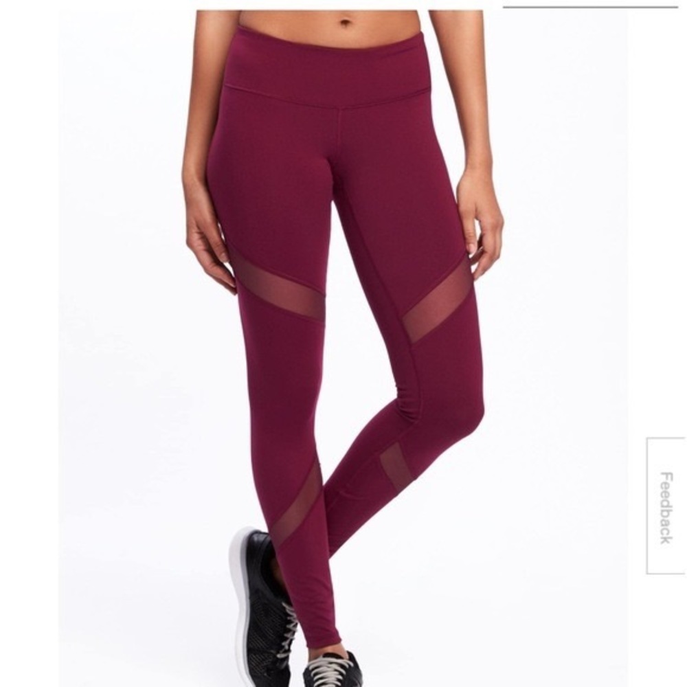 Women’s Old Navy Active Maroon Go-Dry Mesh Panel Leggings; High Rise
